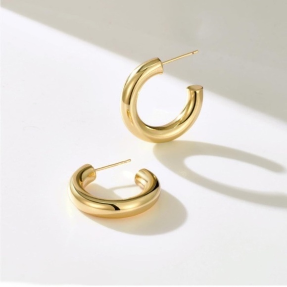 Gold 14k Gold Plated Cuff Hoop Earrings - Picture 1 of 4